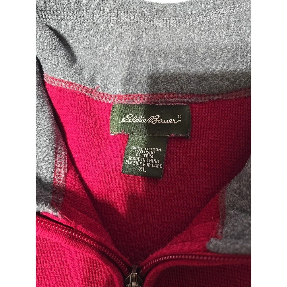 Eddie Bauer‎ Red Black Men's XL 1/4 Zip Pullower Sweater